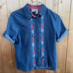 Vintage Koret City Blues Denim Short Sleeve Button Up Top - Patriotic!